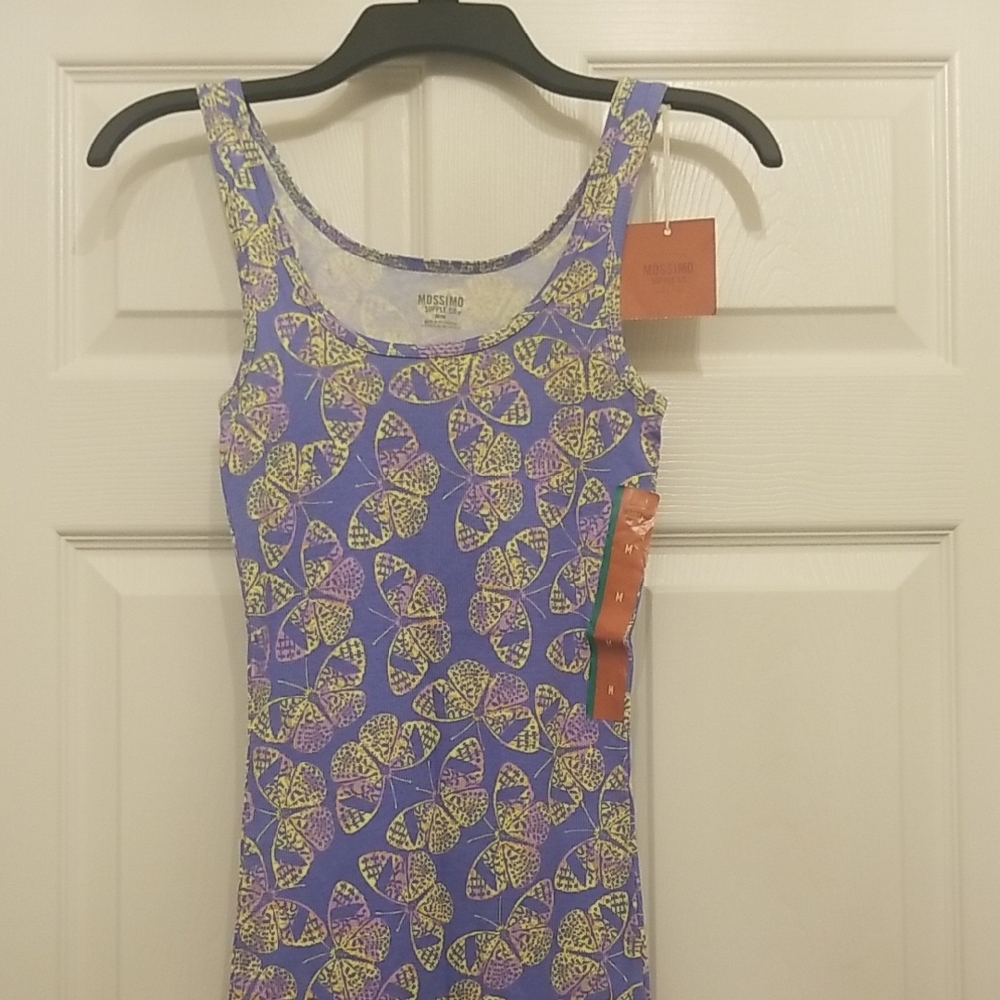 Mossimo Supply Co. Purple Butterfly-Pattern Tank Top with Yellow Accents